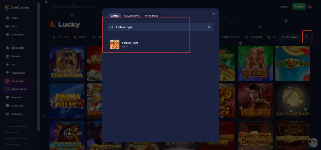 How to find Fortune Tiger at Joocasino