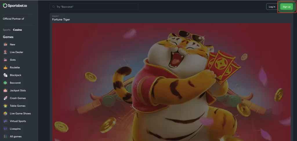 How to find Fortune Tiger at sportsbet.io