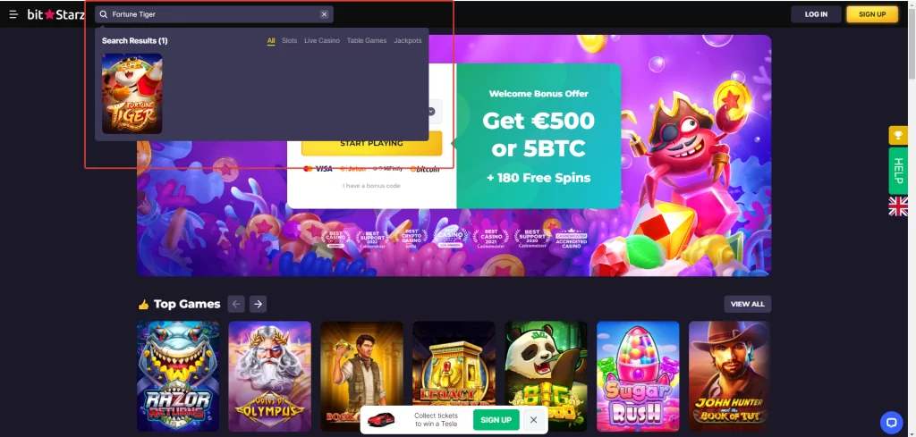 how to find Fortune Tiger at Bitstarz